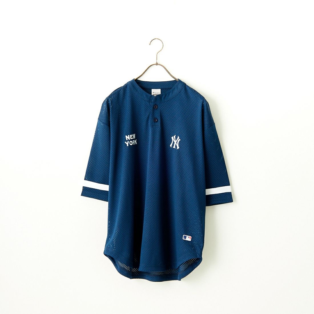 Fanatics [ファナティクス] 別注 MLBロゴ ヘンリーネックメッシュTシャツ [ML2124SS1-JF] NAVY/NY