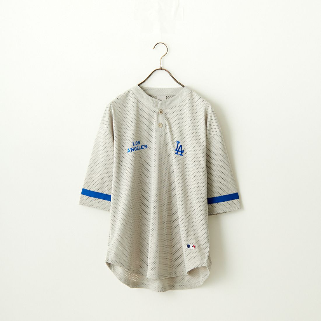 Fanatics [ファナティクス] 別注 MLBロゴ ヘンリーネックメッシュTシャツ [ML2124SS1-JF] GRAY/LA