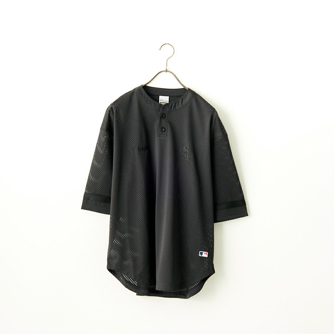 Fanatics [ファナティクス] 別注 MLBロゴ ヘンリーネックメッシュTシャツ [ML2124SS1-JF] BLACK/CH
