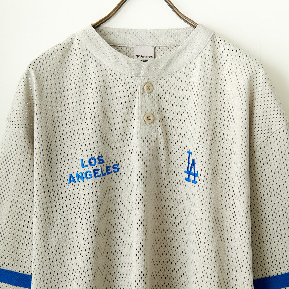 Fanatics [ファナティクス] 別注 MLBロゴ ヘンリーネックメッシュTシャツ [ML2124SS1-JF] GRAY/LA