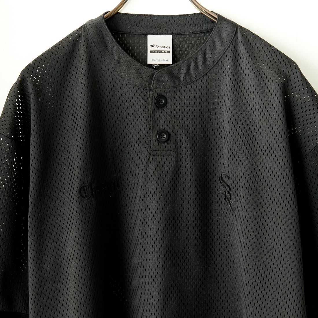 Fanatics [ファナティクス] 別注 MLBロゴ ヘンリーネックメッシュTシャツ [ML2124SS1-JF] BLACK/CH