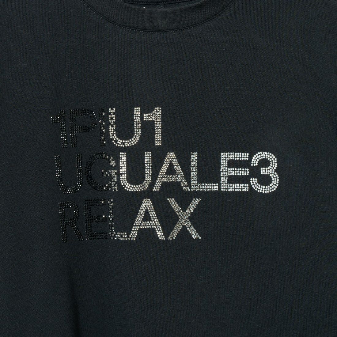 1PIU1UGUALE3 RELAX [ウノ ピゥ ウノ ウグァーレ トレ] ラインストーンロゴロングTシャツ [UST-24028] SN90 BLACK