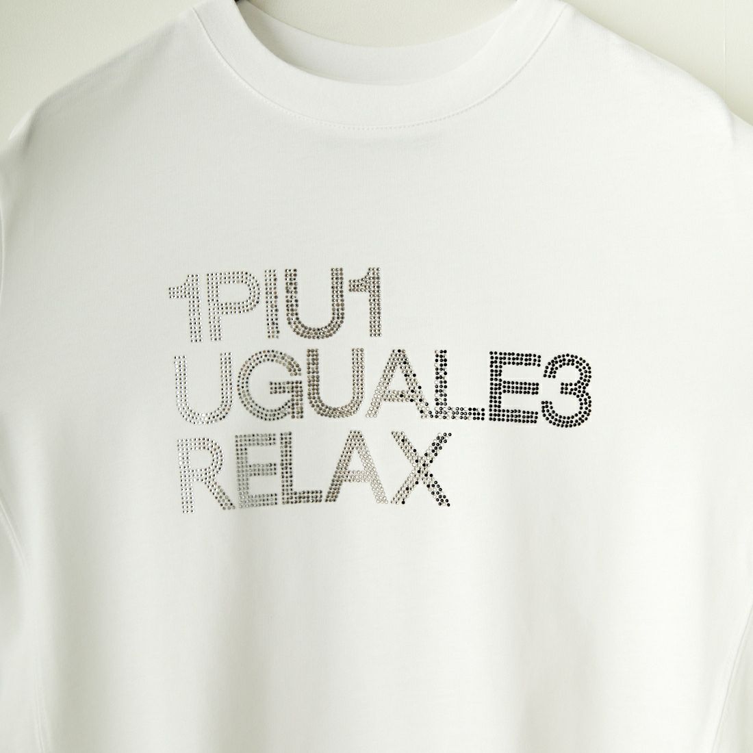 1PIU1UGUALE3 RELAX [ウノ ピゥ ウノ ウグァーレ トレ] ラインストーンロゴロングTシャツ [UST-24028] SN10 WHITE