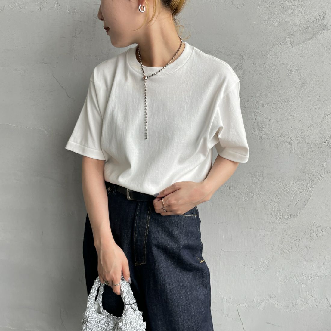 Hanes [ヘインズ] 1P SHIRO クルーネックTシャツ [HM1-X201] 010 ﾎﾜｲﾄ &&モデル身長：156cm 着用サイズ：S&&