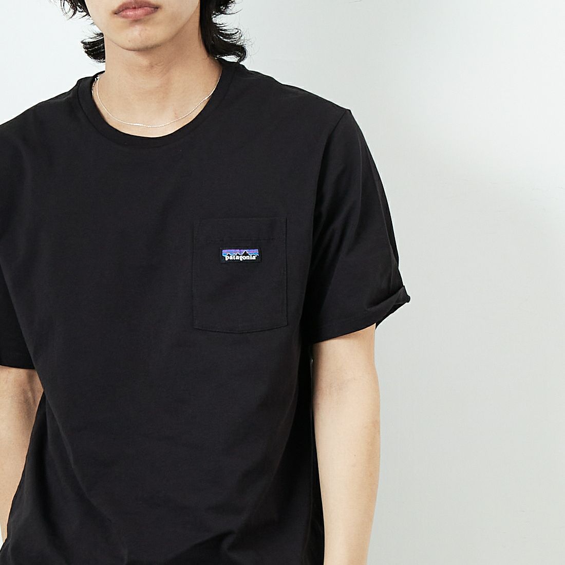 patagonia [パタゴニア] メンズ デイリーポケットTシャツ [53255] BLK &&モデル身長：179cm 着用サイズ：M&&