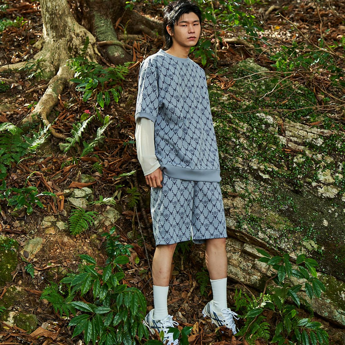 South2West8 [サウスツーウエストエイト] 別注 ストリングスウェットショートパンツ [MR1013-JF] GREY &&モデル身長：182cm 着用サイズ：M&&