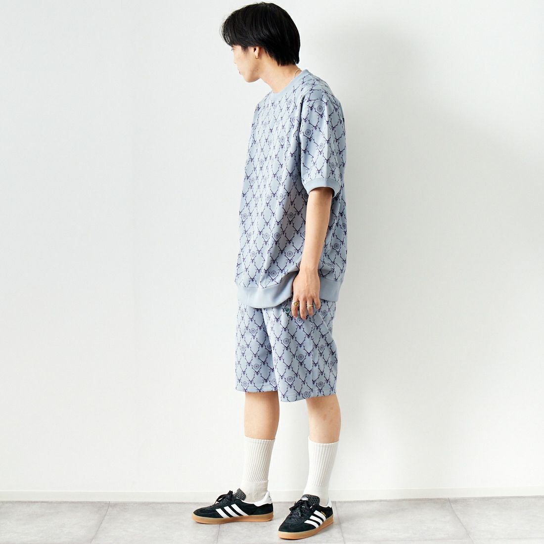 South2West8 [サウスツーウエストエイト] 別注 ストリングスウェットショートパンツ [MR1013-JF] GREY &&モデル身長：179cm 着用サイズ：M&&