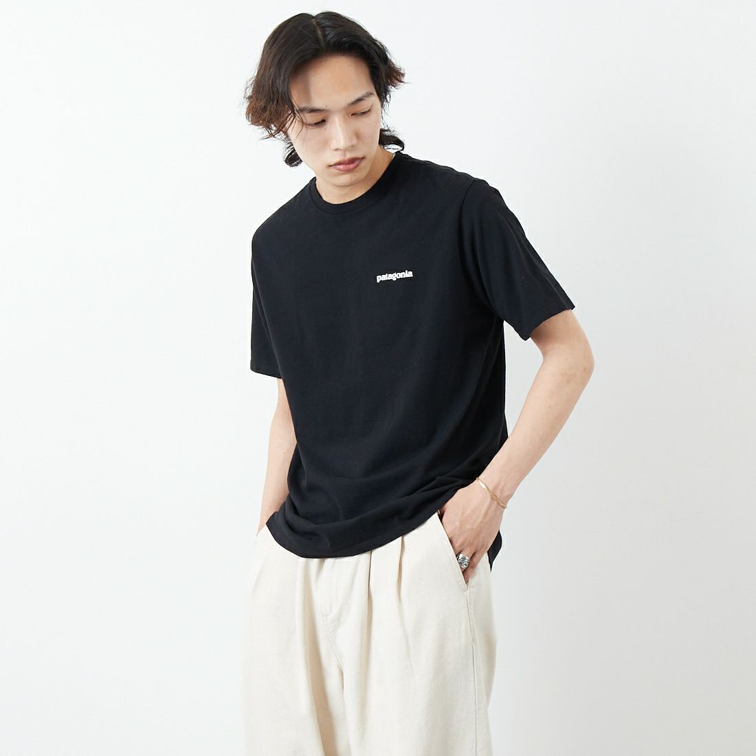 patagonia [パタゴニア] メンズ P-6ロゴ レスポンシビリティーTシャツ [38504] &&モデル身長：179cm 着用サイズ：M&&