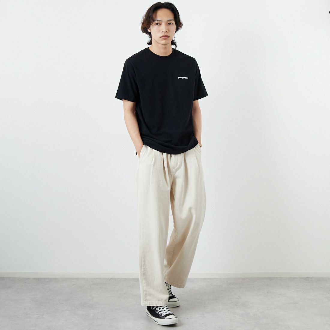 patagonia [パタゴニア] メンズ P-6ロゴ レスポンシビリティーTシャツ [38504] &&モデル身長：179cm 着用サイズ：M&&