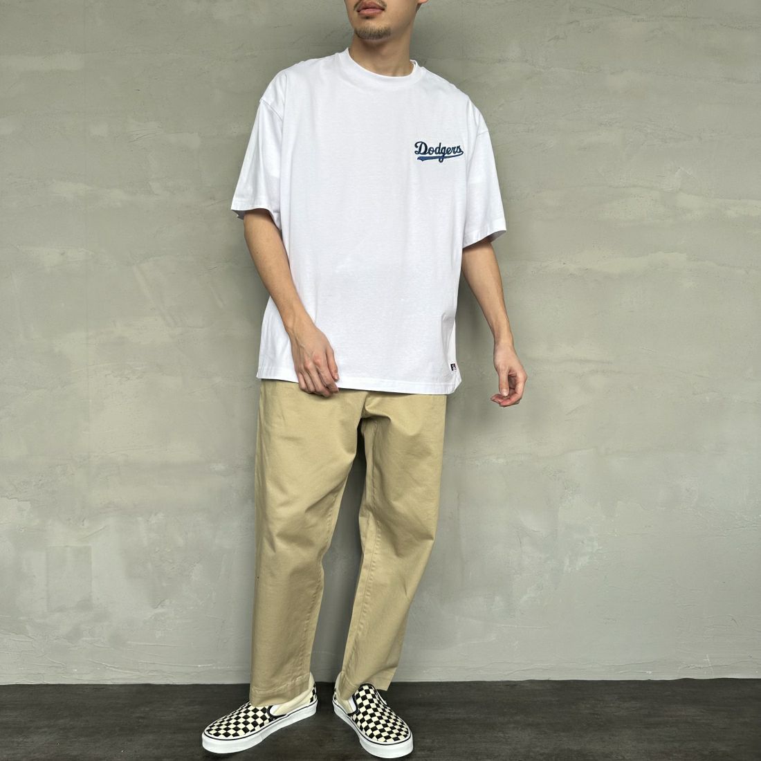 Fanatics [ファナティクス] 別注 MLBバックプリント ショートスリーブTシャツ [ML0122SS0002-JF] WHITE &&モデル身長：168cm 着用サイズ：XL&&