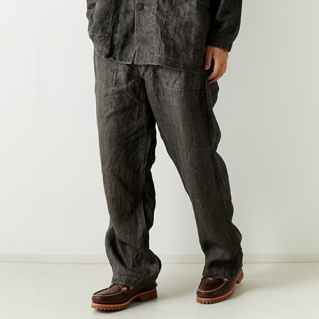 orSlow [オアスロウ] 墨染リネン ファティーグパンツ [01-5103] 60 CHARCOA &&モデル身長：179cm 着用サイズ：3&&