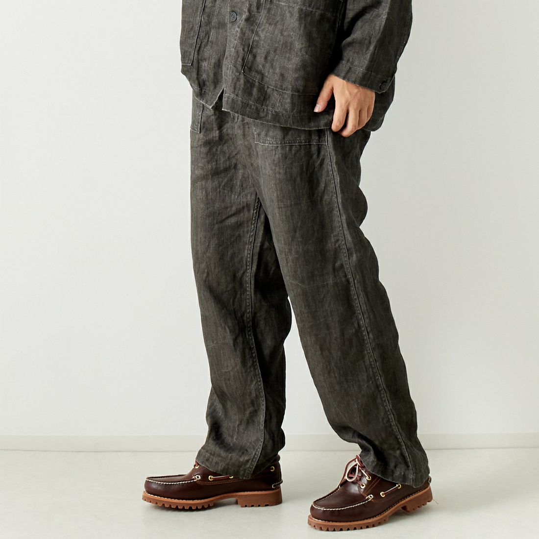 orSlow [オアスロウ] 墨染リネン ファティーグパンツ [01-5103] 60 CHARCOA &&モデル身長：179cm 着用サイズ：3&&