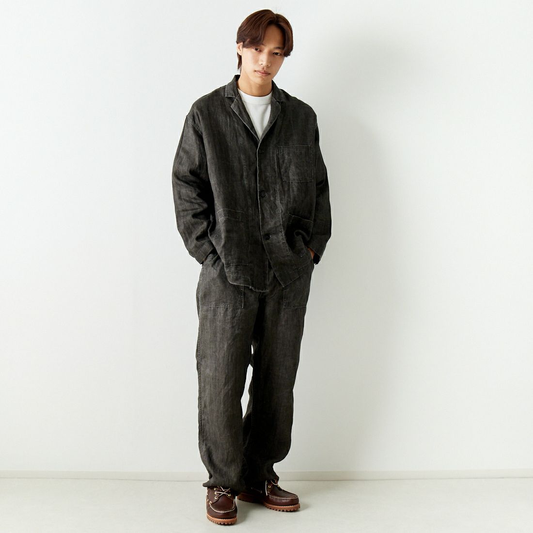 orSlow [オアスロウ] 墨染リネン ファティーグパンツ [01-5103] 60 CHARCOA &&モデル身長：179cm 着用サイズ：3&&