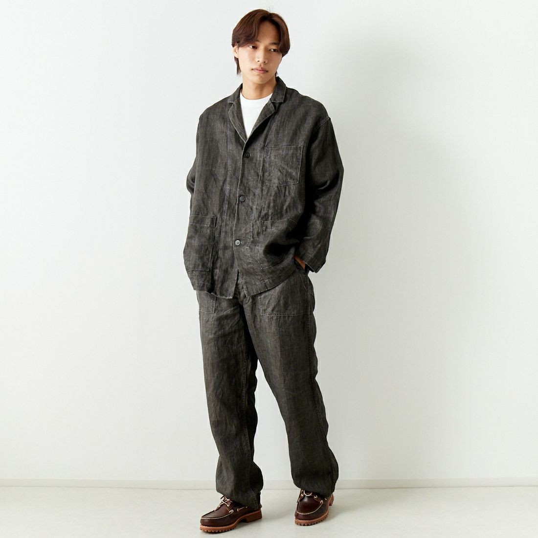orSlow [オアスロウ] 墨染リネン ファティーグパンツ [01-5103] 60 CHARCOA &&モデル身長：179cm 着用サイズ：3&&
