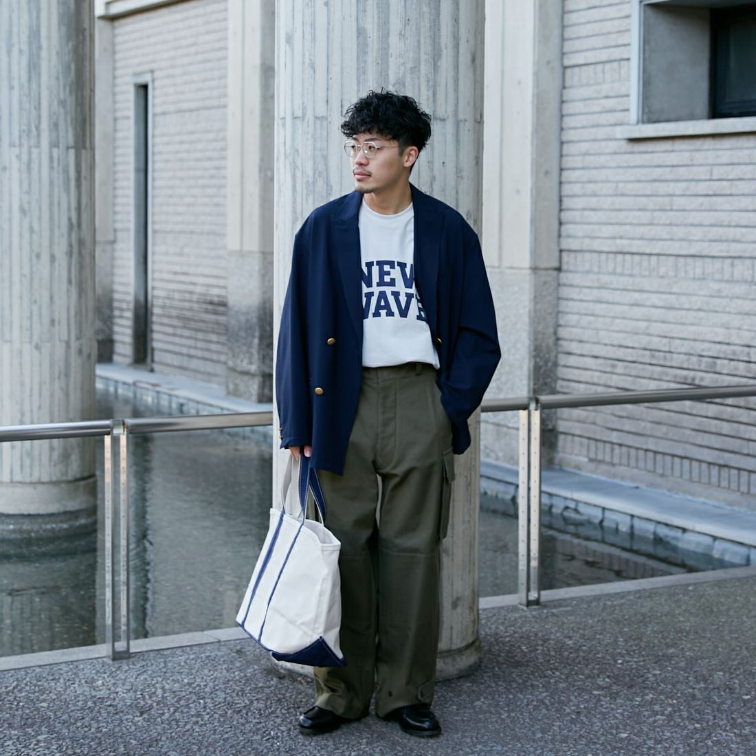 blurhms ROOTSTOCK [ブラームス ルーツストック] 別注 NEW WAVE プリントTシャツ [BROOTS24S34-JF] WHITE &&モデル身長：168cm 着用サイズ：3&&