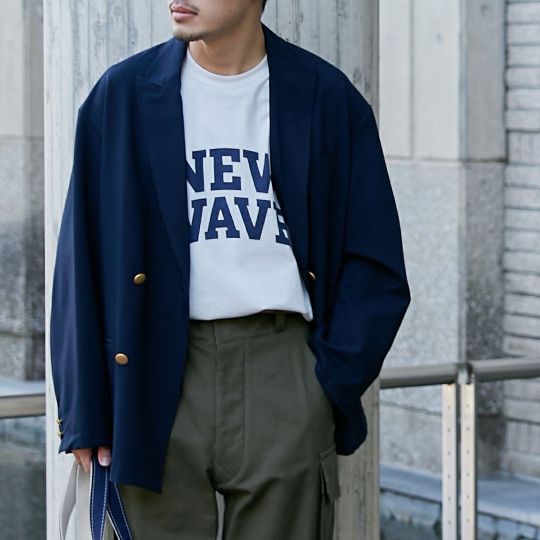 blurhms ROOTSTOCK [ブラームス ルーツストック] 別注 NEW WAVE プリントTシャツ [BROOTS24S34-JF] WHITE &&モデル身長：168cm 着用サイズ：3&&