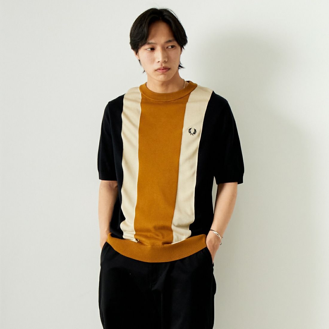 FRED PERRY [フレッドペリー] ストライプ ファインニットTシャツ [K7853]