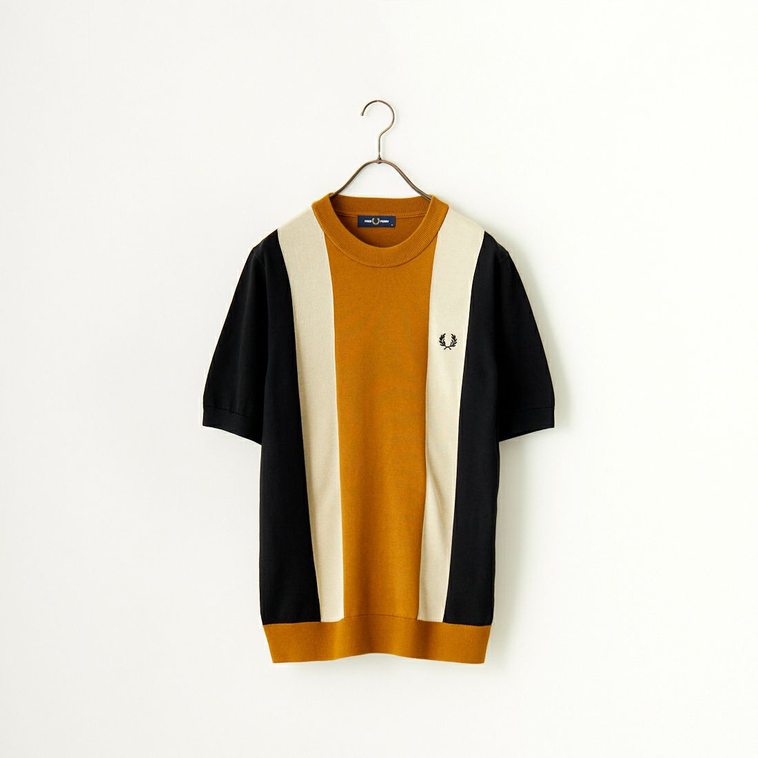 FRED PERRY [フレッドペリー] ストライプ ファインニットTシャツ [K7853] U57 BLK/OA