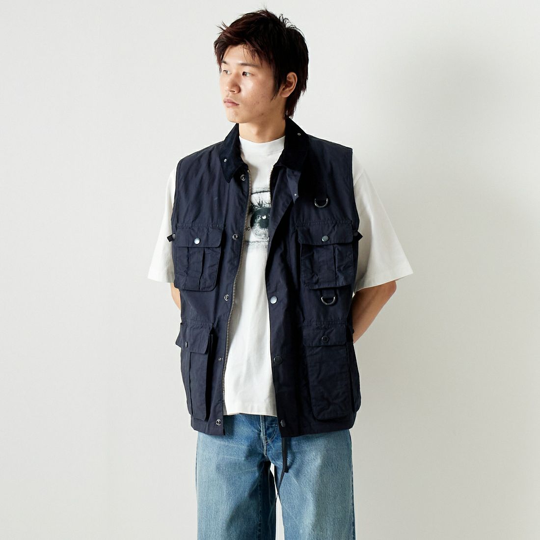 Barbour [バブアー] モディファイド トランスポート ベスト [MGI0246] DK NAVY &&モデル身長：182cm 着用サイズ：M&&