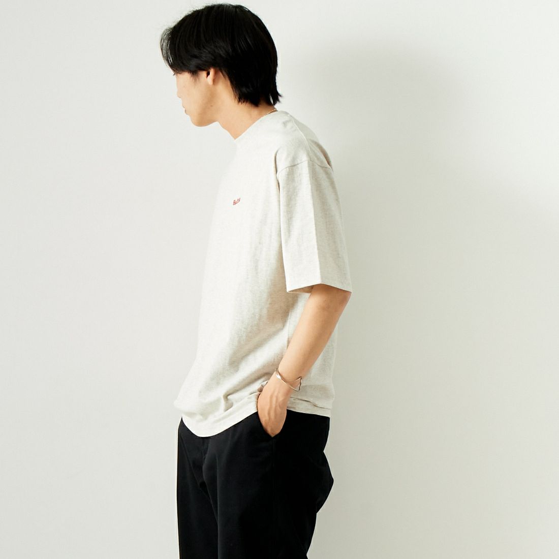 Health knit [ヘルスニット] プリントTシャツ [HR24S-M011] OATME&&モデル身長：179cm 着用サイズ：L&&AL