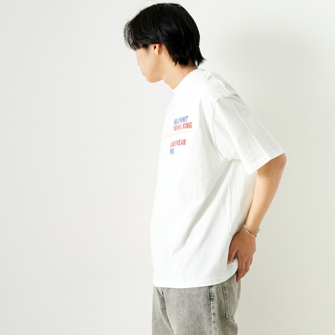 Health knit [ヘルスニット] プリントTシャツ [HR24S-M012] WHITE &&モデル身長：179cm 着用サイズ：L&&