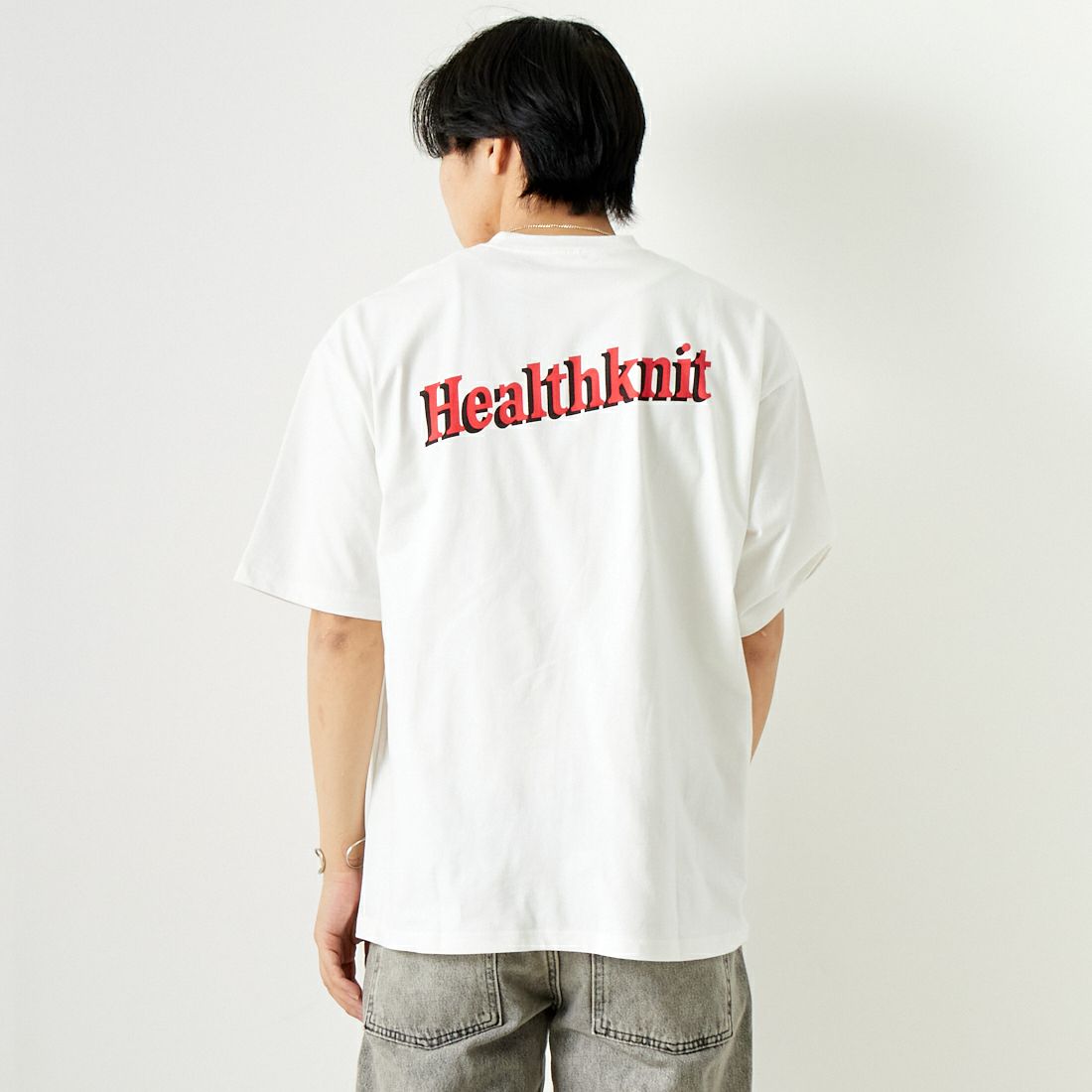 Health knit [ヘルスニット] プリントTシャツ [HR24S-M012] WHITE &&モデル身長：179cm 着用サイズ：L&&