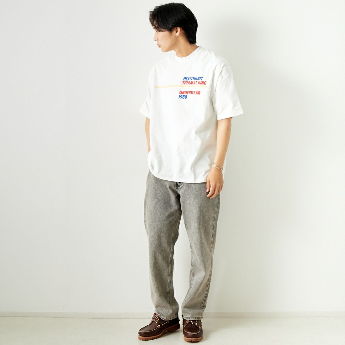 Health knit [ヘルスニット] プリントTシャツ [HR24S-M012] WHITE &&モデル身長：179cm 着用サイズ：L&&