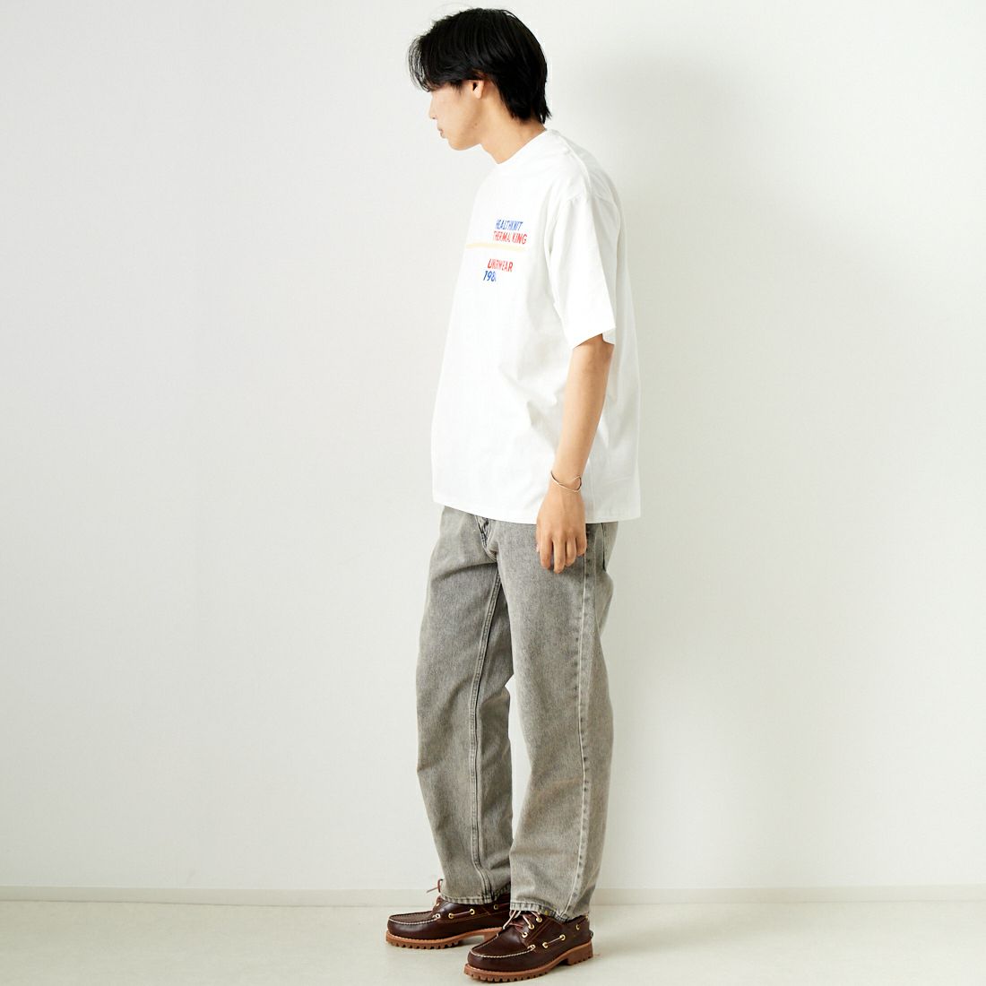 Health knit [ヘルスニット] プリントTシャツ [HR24S-M012] WHITE &&モデル身長：179cm 着用サイズ：L&&