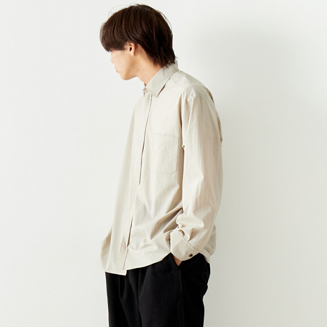 BASISBROEK [バージスブルック] SECON ロングスリーブシャツ [BJ-77LI] MOON GREY &&モデル身長：179cm 着用サイズ：3&&
