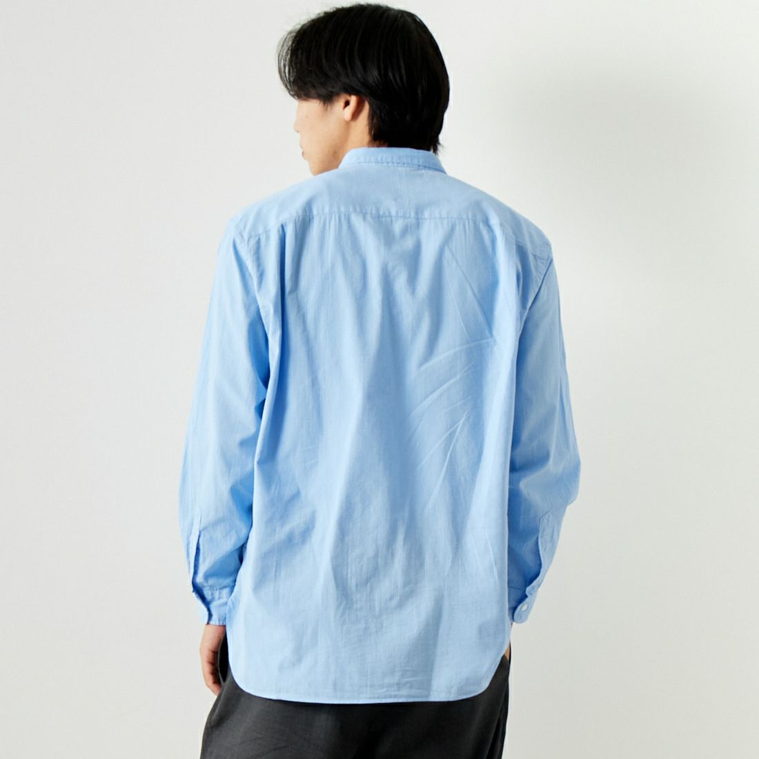 STILL BY HAND [スティルバイハンド] ナローカラーシャツ [SH01241] SAX BLUE &&モデル身長：179cm 着用サイズ：48&&
