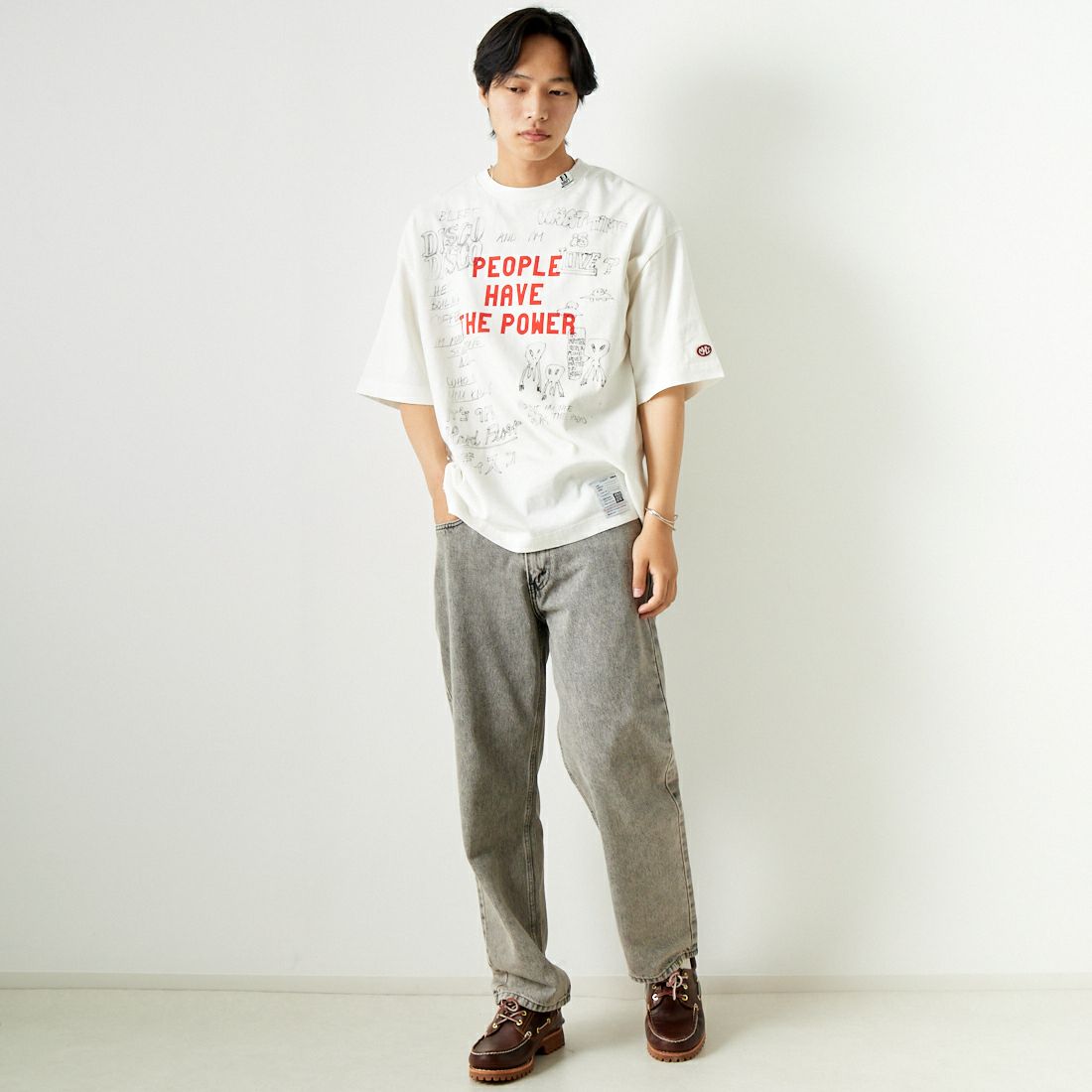 Maison MIHARA YASUHIRO [メゾン ミハラヤスヒロ] ディストレストTシャツ [J12TS532] WHITE &&モデル身長：179cm 着用サイズ：46&&