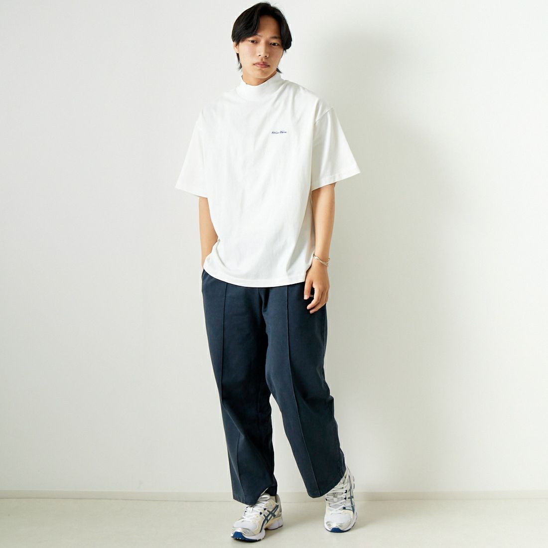 ATELIER BETON [アトリエベトン] ドライクロス モックネックTシャツ [241-31M] WHITE &&モデル身長：179cm 着用サイズ：4&&