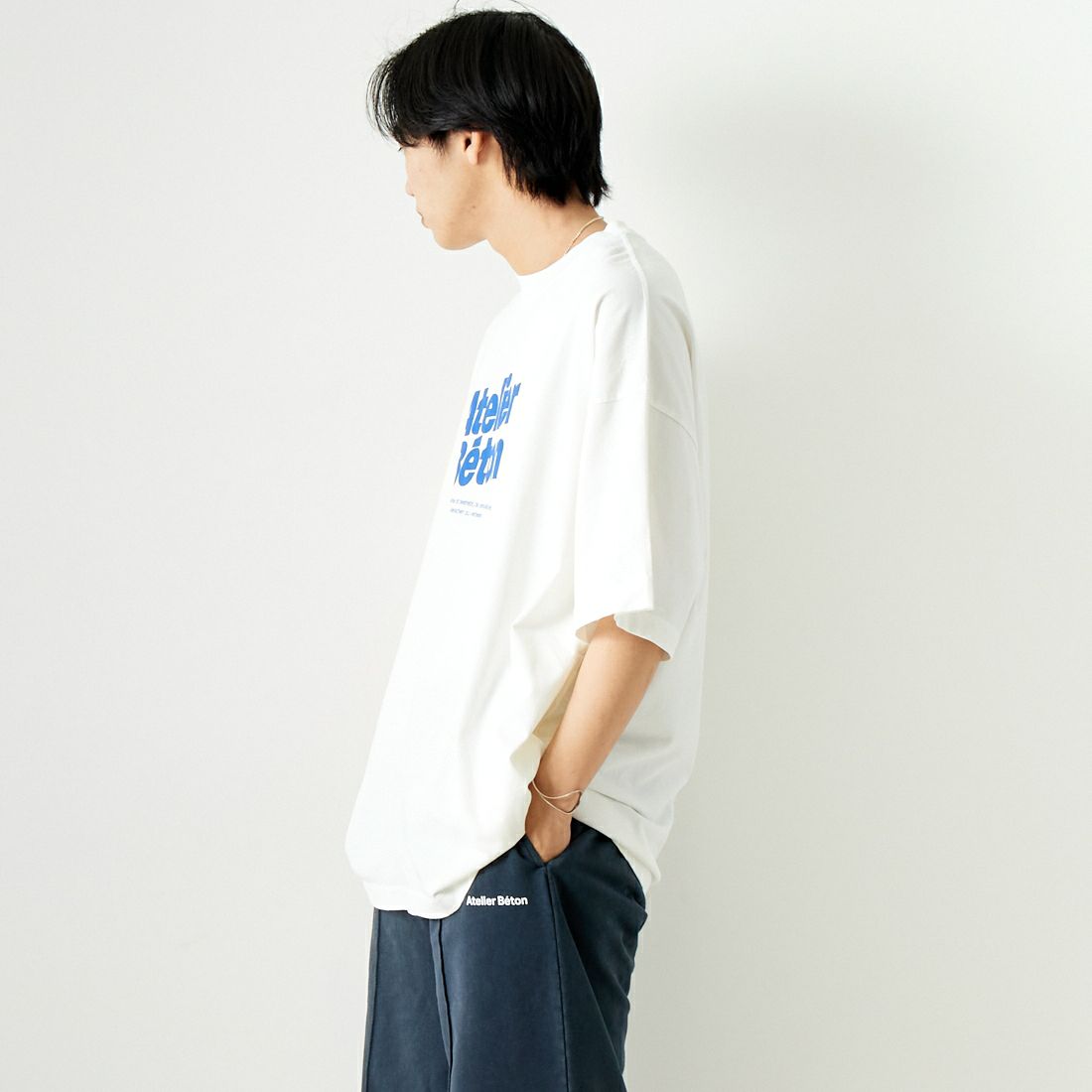ATELIER BETON [アトリエベトン] ドライクロスビッグプリントTシャツ [241-32M] WHITE &&モデル身長：179cm 着用サイズ：4&&