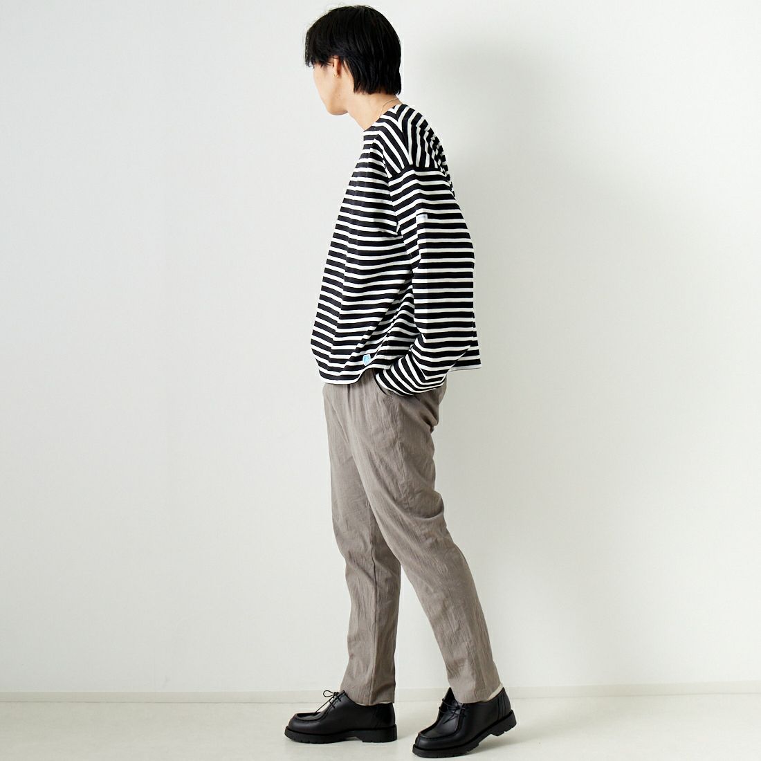 ORCIVAL [オーシバル] ショート丈ボーダープルオーバー [B264] BLACK/WHIT &&モデル身長：179cm 着用サイズ：5&&