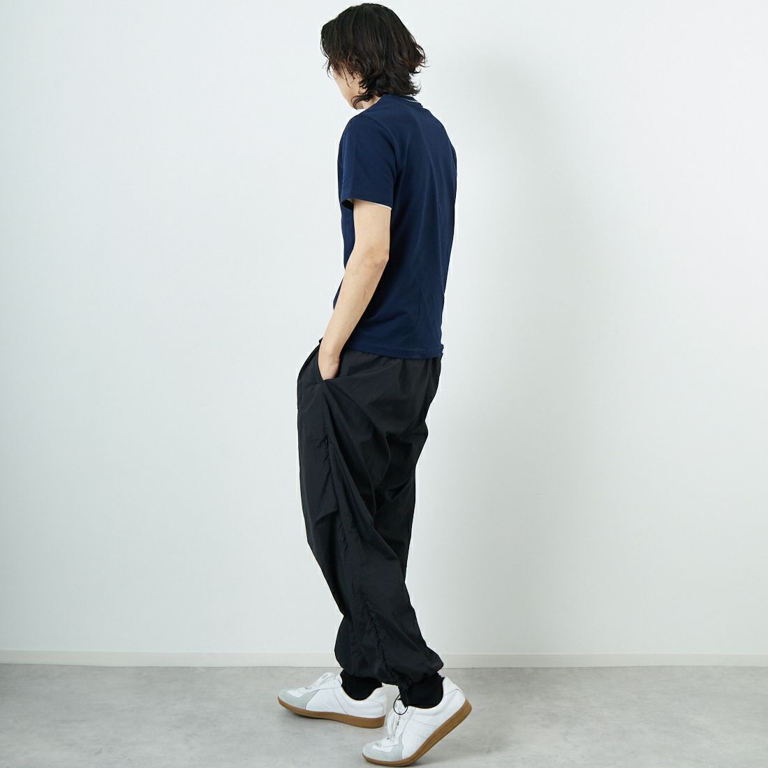 LACOSTE [ラコステ] ラインドリブネック鹿の子地Tシャツ [TH1004] 166 NAVY &&モデル身長：179cm 着用サイズ：3&&