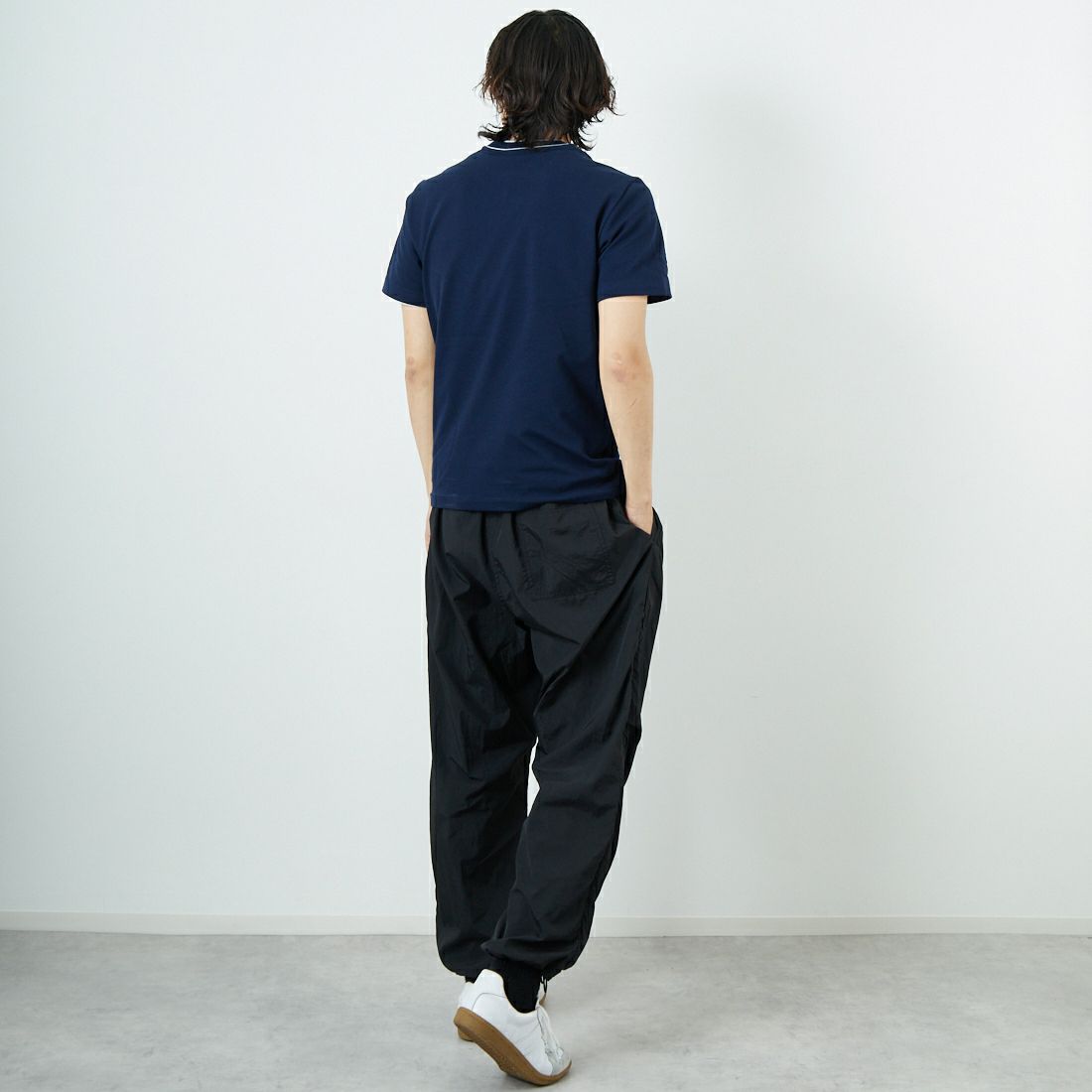 LACOSTE [ラコステ] ラインドリブネック鹿の子地Tシャツ [TH1004] 166 NAVY &&モデル身長：179cm 着用サイズ：3&&