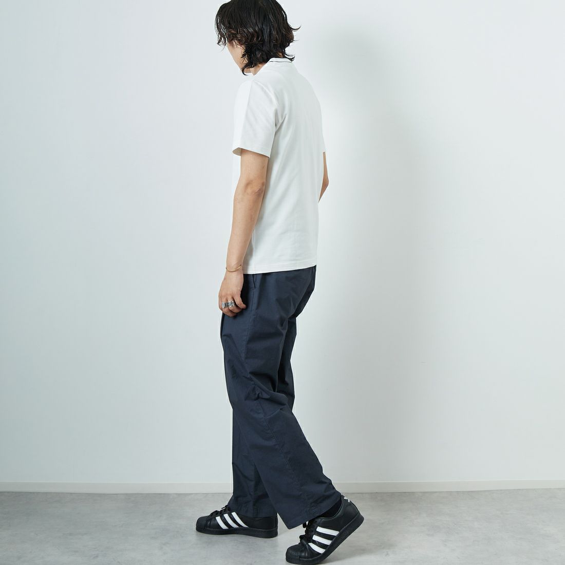 LACOSTE [ラコステ] ラインドリブネック鹿の子地Tシャツ [TH1004] 70V WHITE &&モデル身長：179cm 着用サイズ：4&&