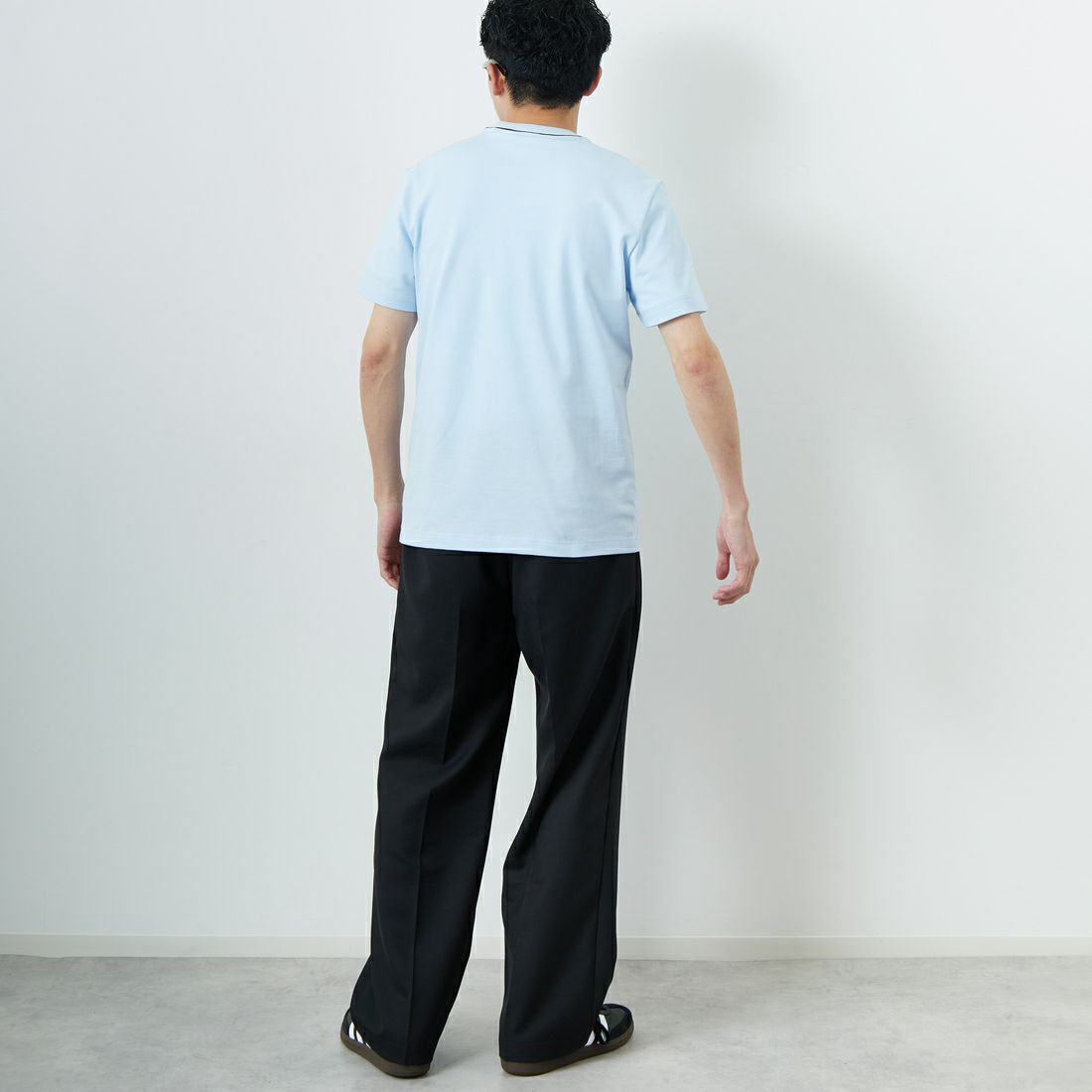 LACOSTE [ラコステ] ラインドリブネック鹿の子地Tシャツ [TH1004] T01 SAX &&モデル身長：168cm 着用サイズ：3&&