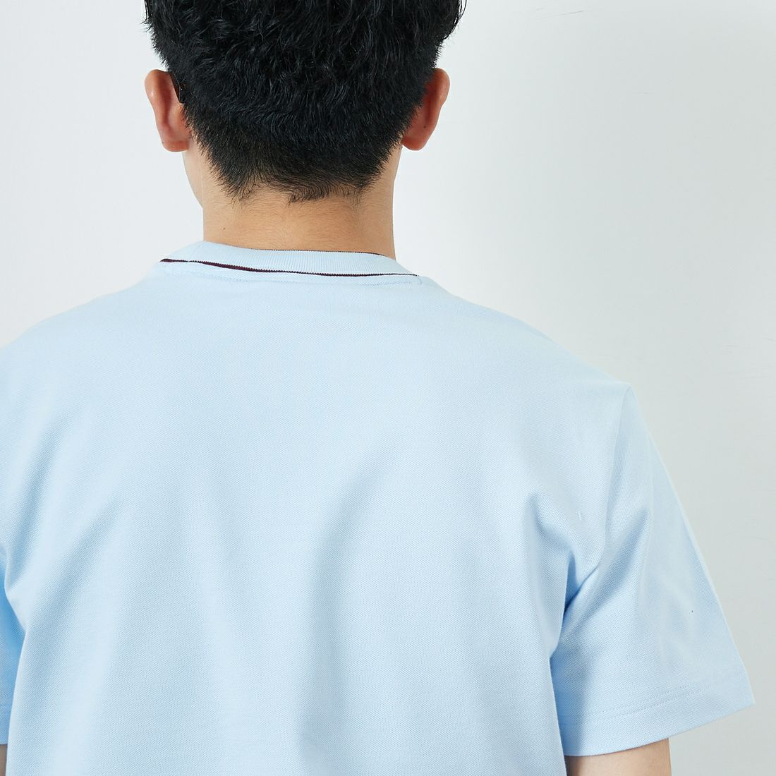 LACOSTE [ラコステ] ラインドリブネック鹿の子地Tシャツ [TH1004] T01 SAX &&モデル身長：168cm 着用サイズ：3&&