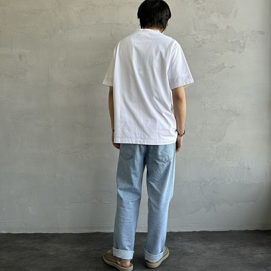 LACOSTE [ラコステ] クルーネックTシャツ [TH5582] 001 WHITE &&モデル身長：173cm 着用サイズ：5&&