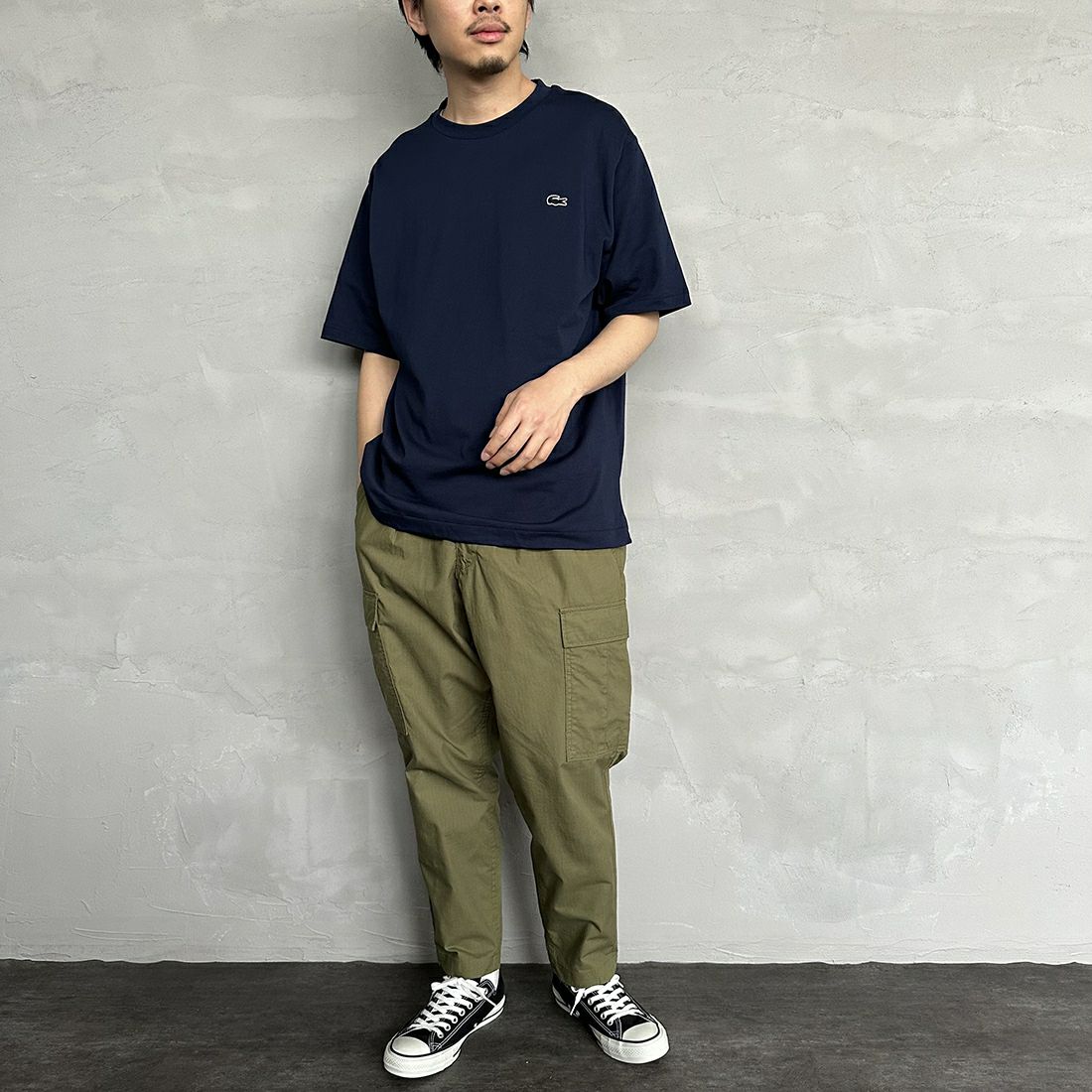 LACOSTE [ラコステ] クルーネックTシャツ [TH5582] 166 NAVY &&モデル身長：173cm 着用サイズ：6&&