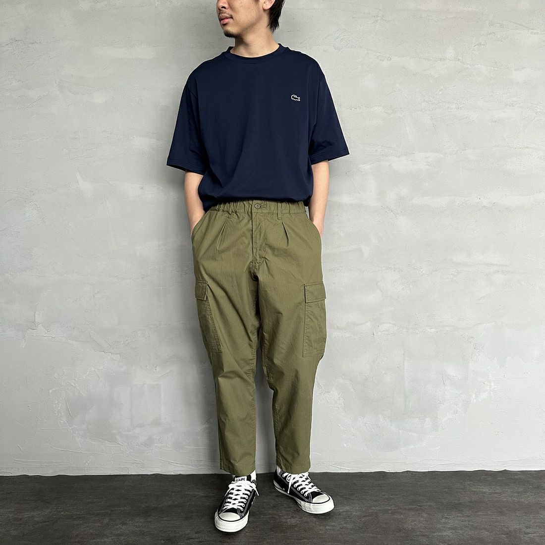 LACOSTE [ラコステ] クルーネックTシャツ [TH5582] 166 NAVY &&モデル身長：173cm 着用サイズ：6&&