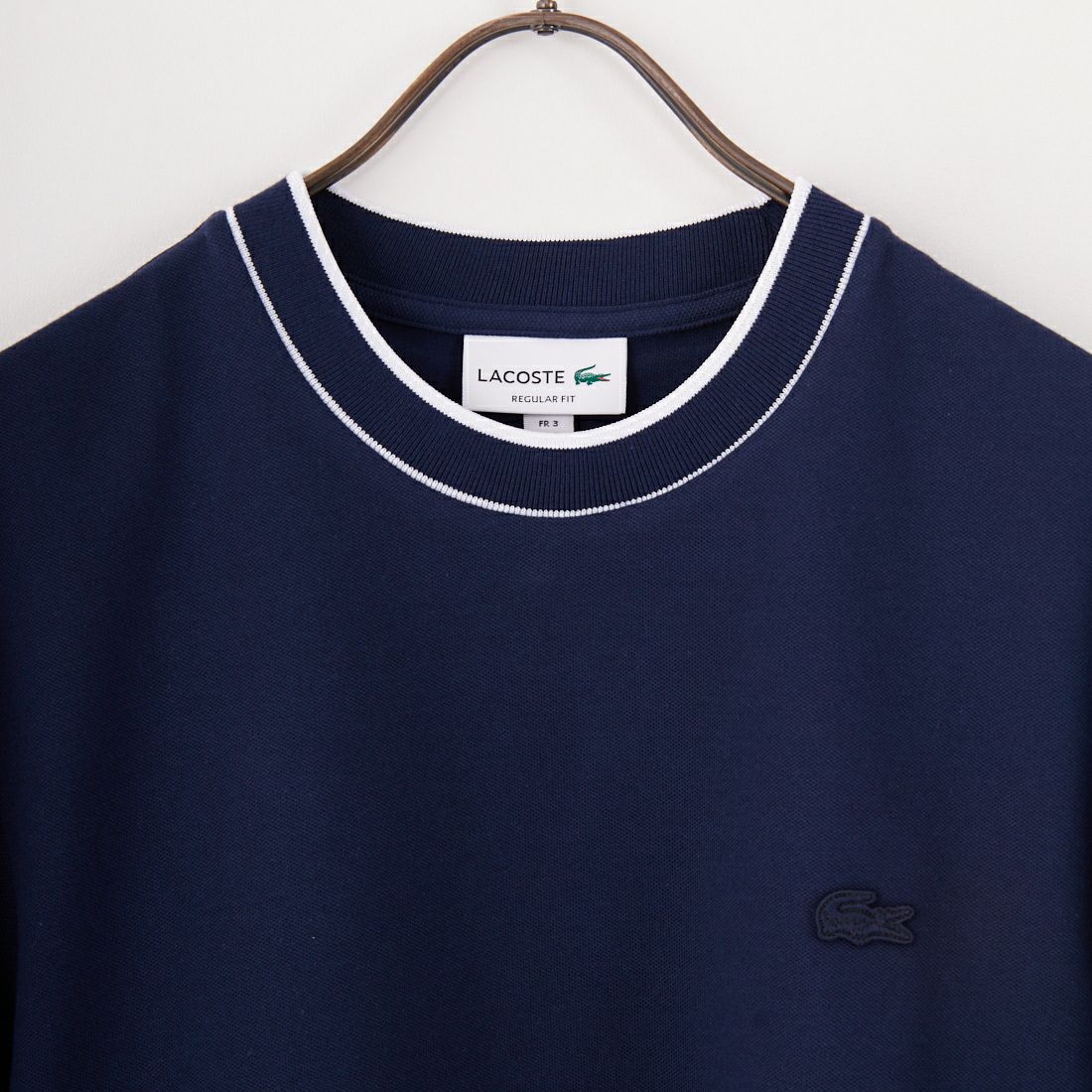 LACOSTE [ラコステ] ラインドリブネック鹿の子Tシャツ [TH1004] 166 NAVY
