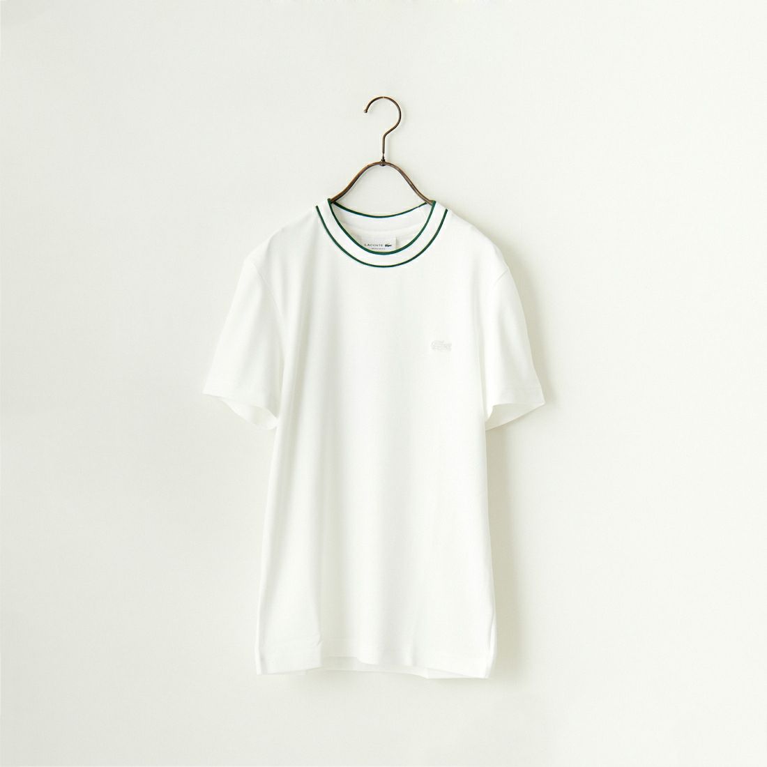 LACOSTE [ラコステ] ラインドリブネック鹿の子Tシャツ [TH1004] 001 WHITE