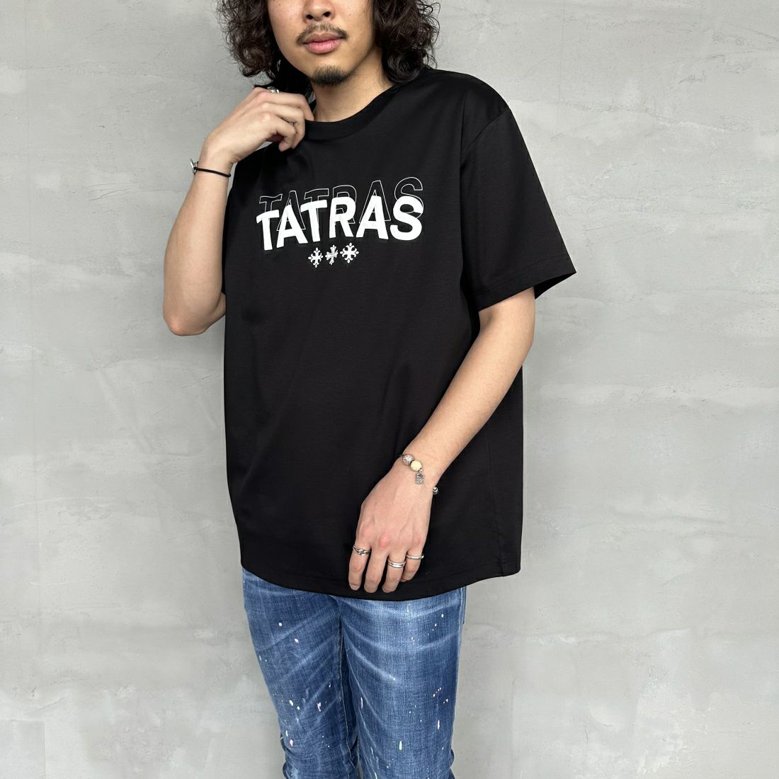 TATRAS [タトラス] ANICETO/アニチェート ロゴTシャツ [MTAT24S8261-M] BLACK &&モデル身長：173cm 着用サイズ：3&&