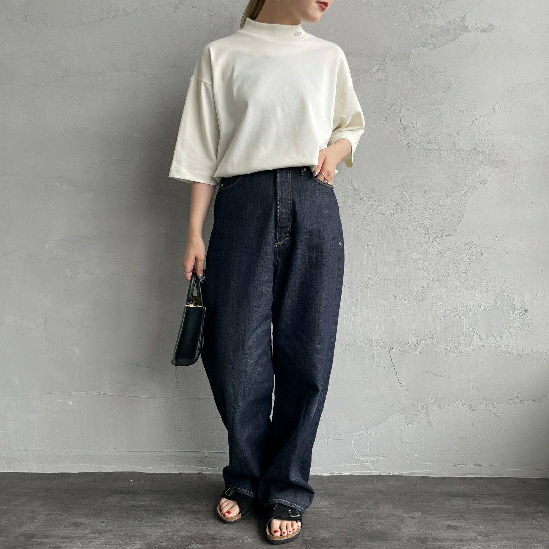 LACOSTE [ラコステ] 5分袖モックネックサマーニットTシャツ [TH079] 70V VLOUR &&モデル身長：156cm 着用サイズ：2&&