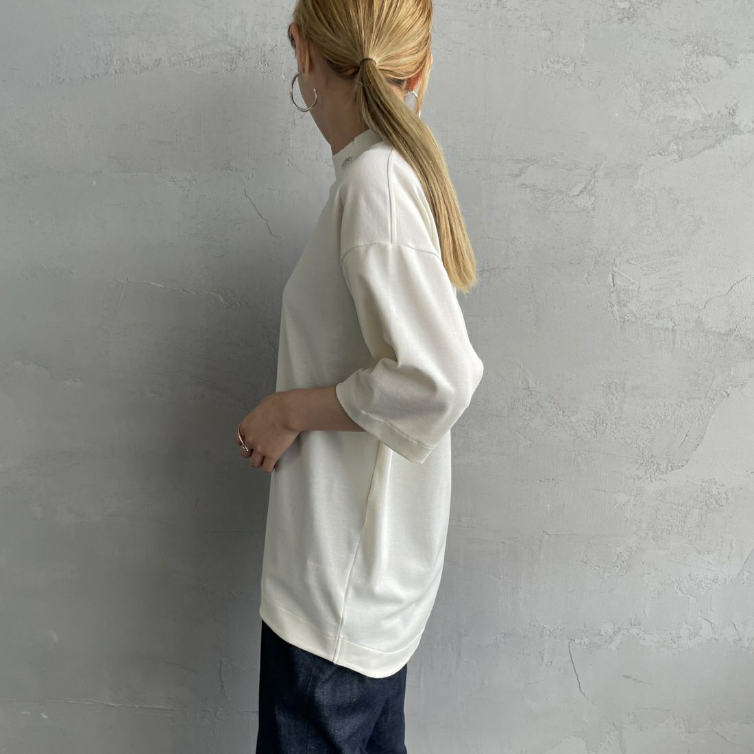 LACOSTE [ラコステ] 5分袖モックネックサマーニットTシャツ [TH079] 70V VLOUR &&モデル身長：156cm 着用サイズ：2&&
