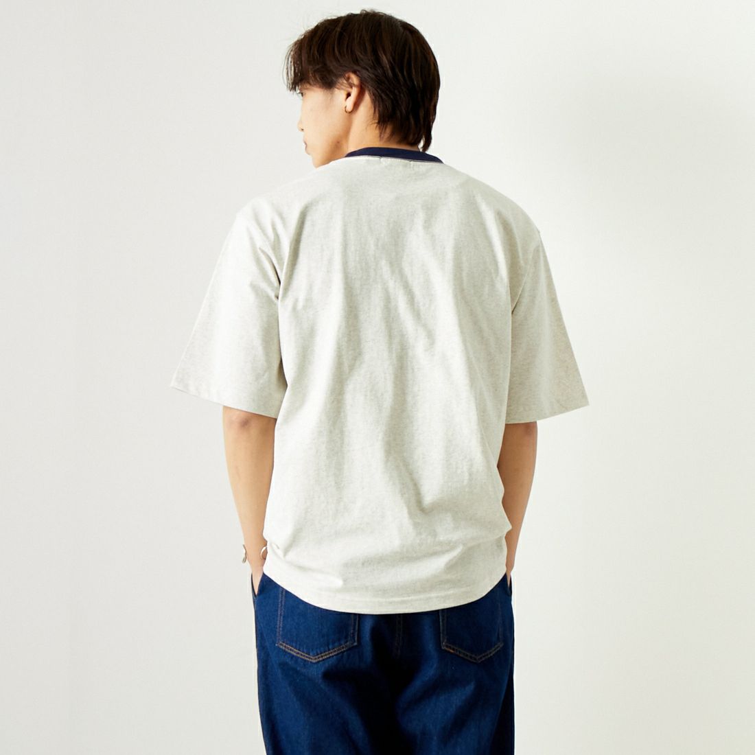 L.L.BEAN [エルエルビーン] リンガーポケットTシャツ [4275-6065] 90 BIRCH/N &&モデル身長：179cm 着用サイズ：L&&