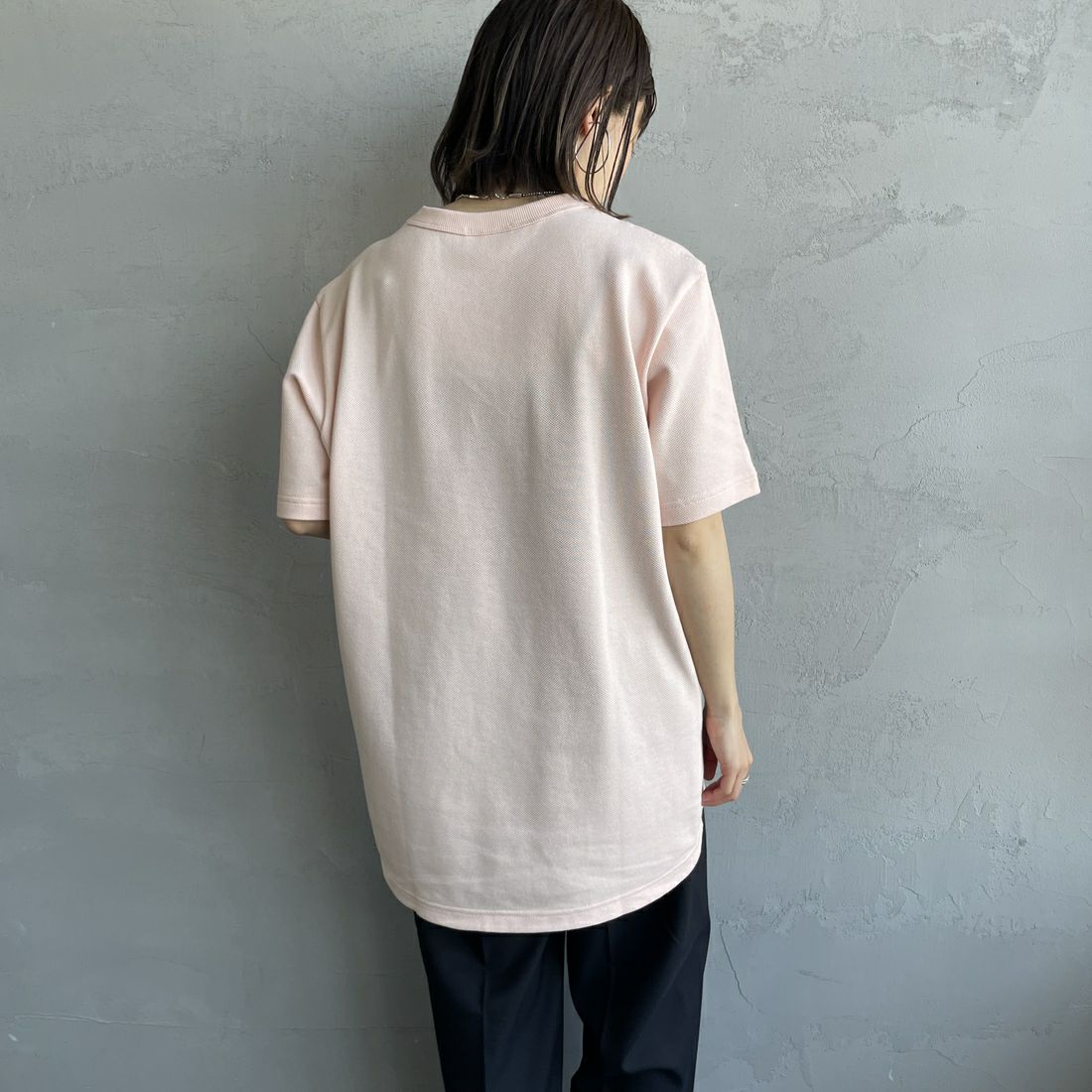 LACOSTE [ラコステ] ワンポイントロゴ 鹿の子ポケットTシャツ [TH4921] HCZ L.PINK &&モデル身長：158cm 着用サイズ：2&&