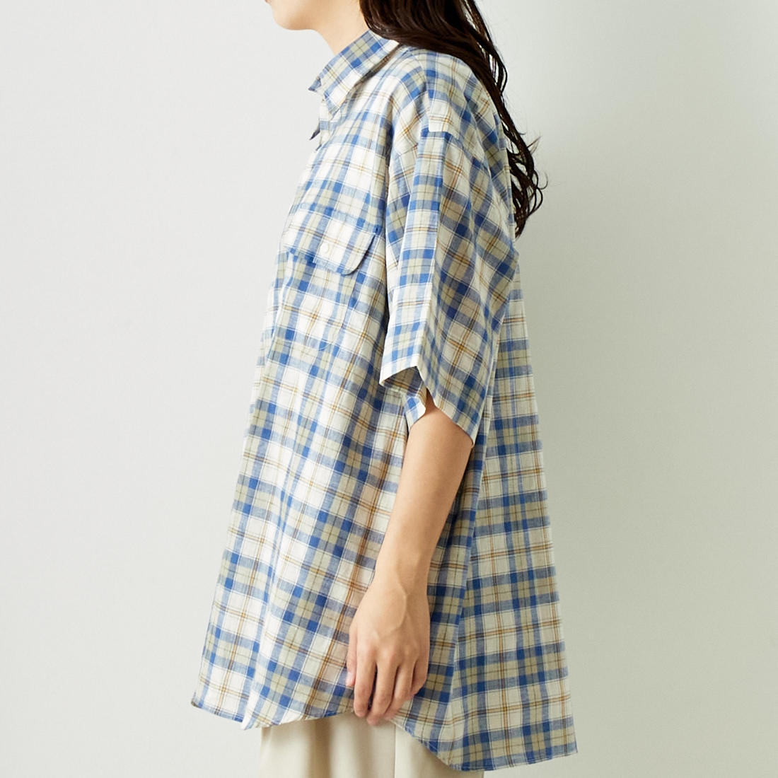 INDIVIDUALIZED SHIRTS [インディビジュアライズド シャツ] 別注 カバナシャツ [IS200016000-L-JF] L53BLP BLU &&モデル身長：167cm 着用サイズ：F&&